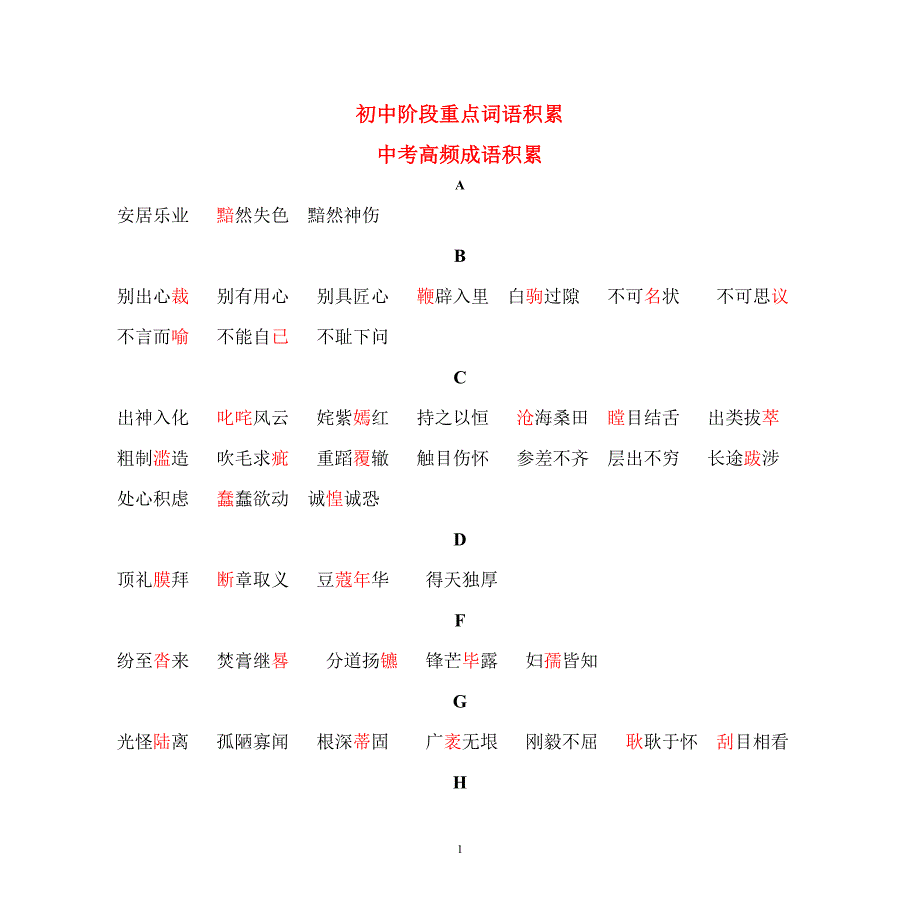 初中阶段重点词语积累_第1页