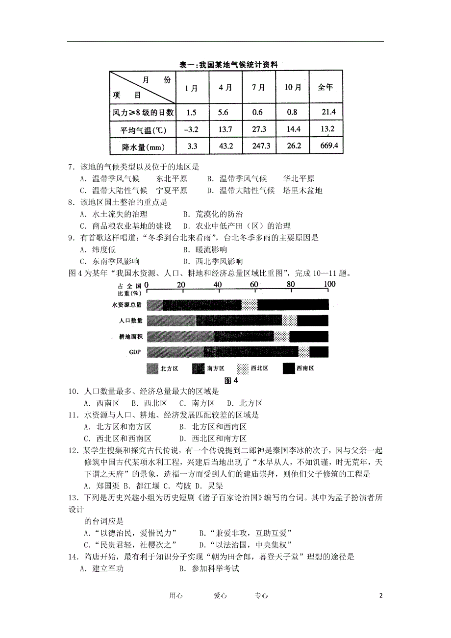 四川省泸州市2012届高三文综上学期第一次诊断考试_第2页