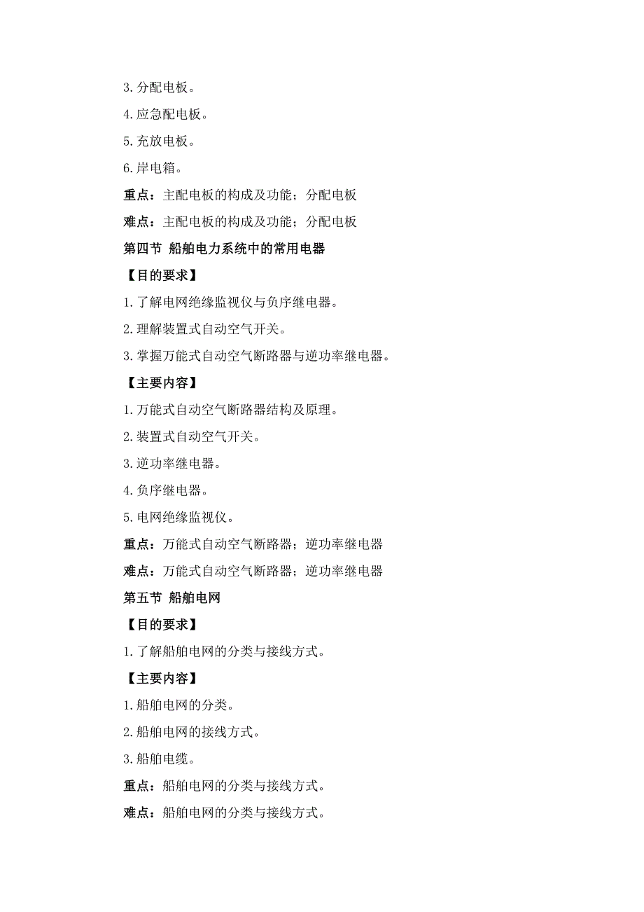 船舶电站及其自动化装置教学大纲_第3页