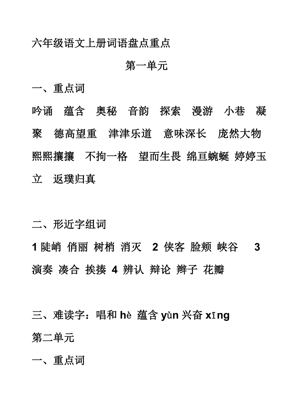 六年级语文上册词语盘点1-4重点_第1页