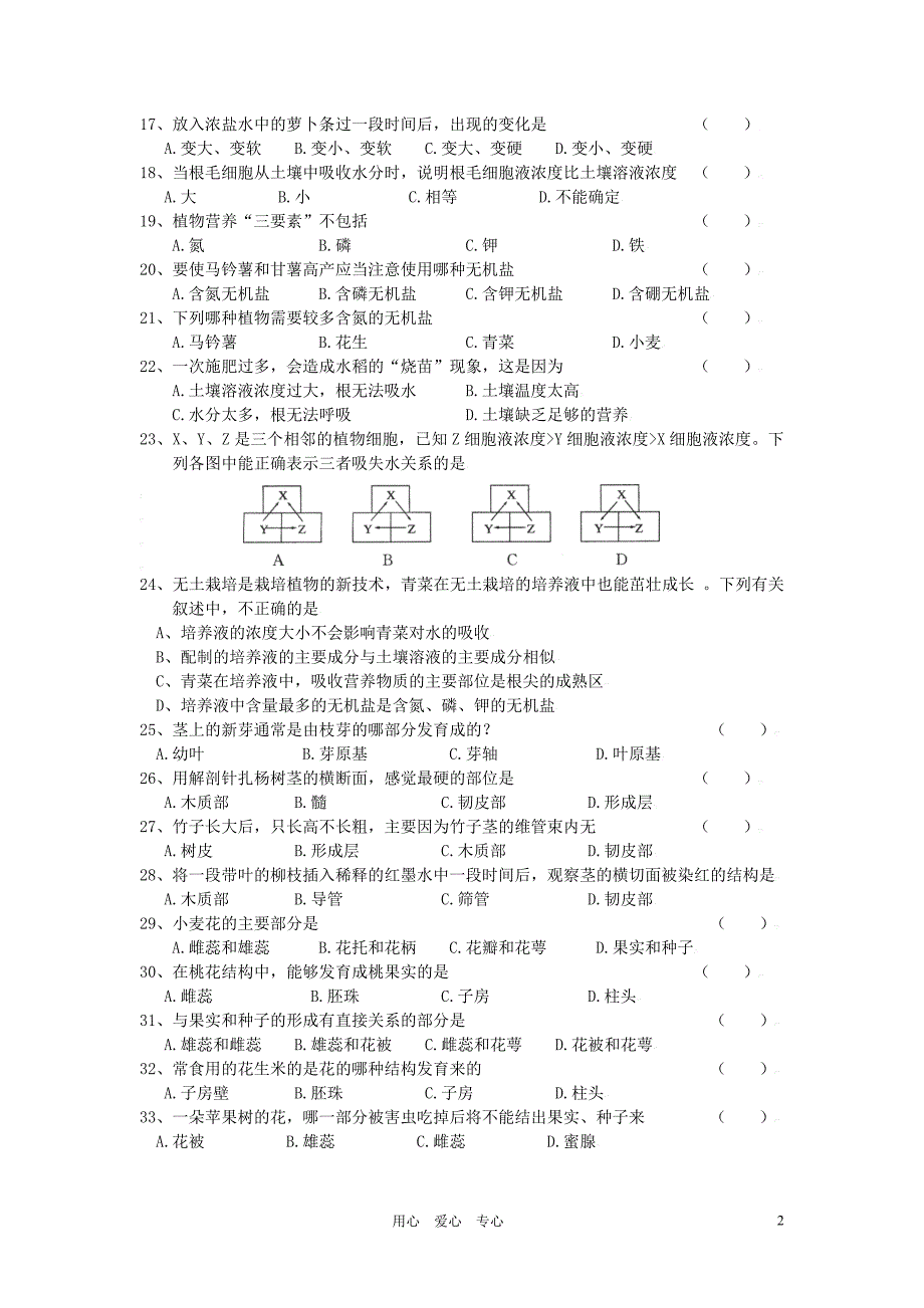 七年级生物上册 第5章 绿色植物的一生单元练习 苏教版_第2页