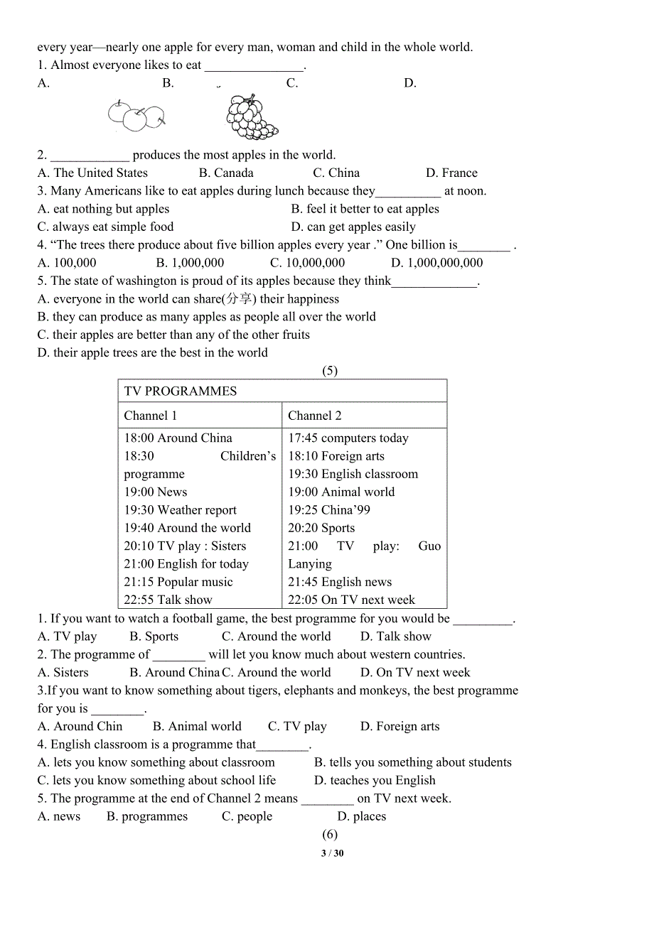 八年级英语上册试题专练-阅读理解_第3页