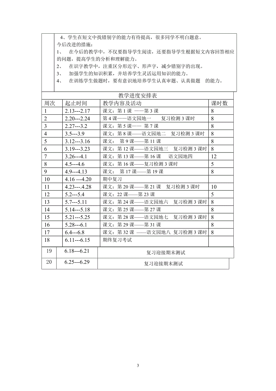 第四册语文学科全册备课(教学计划)_第3页