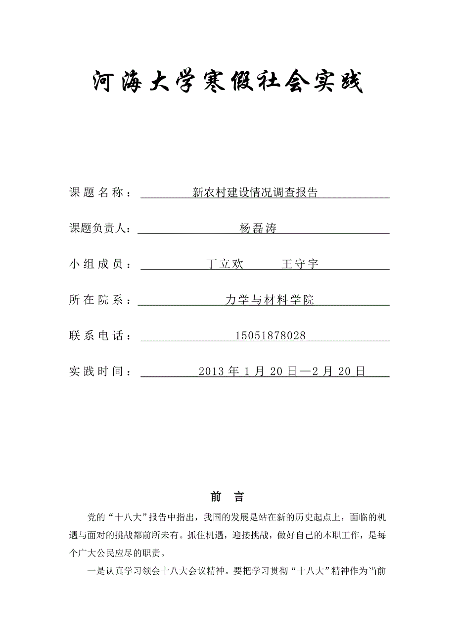 新农村建设情况调查报告_第1页