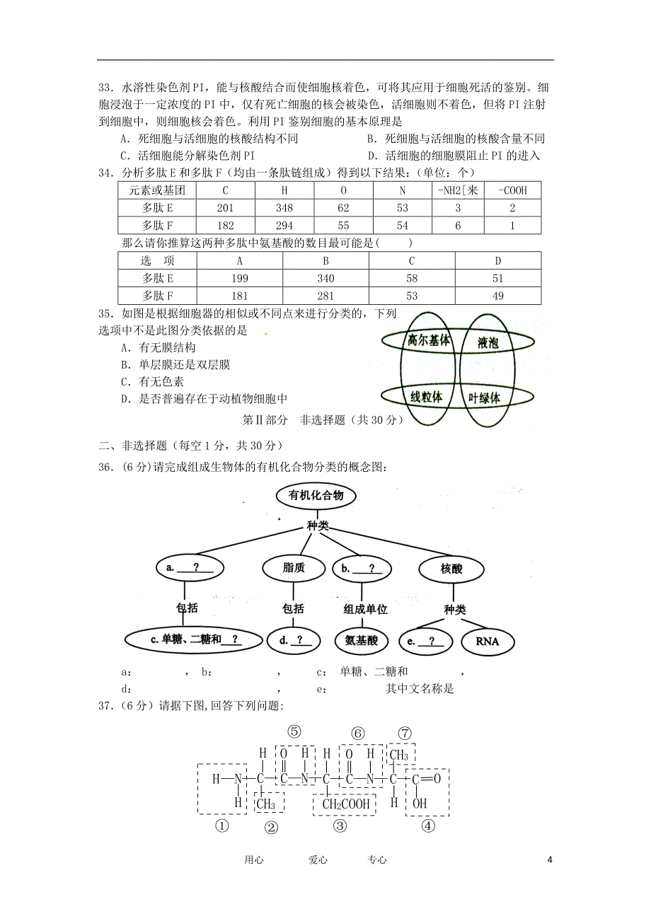 江苏省11—12学年高一生物上学期期中考试试卷苏教版【会员独享】_第4页