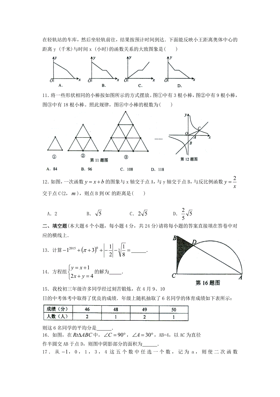 重庆初2015级九年级(下)半期考试数学试题_第2页