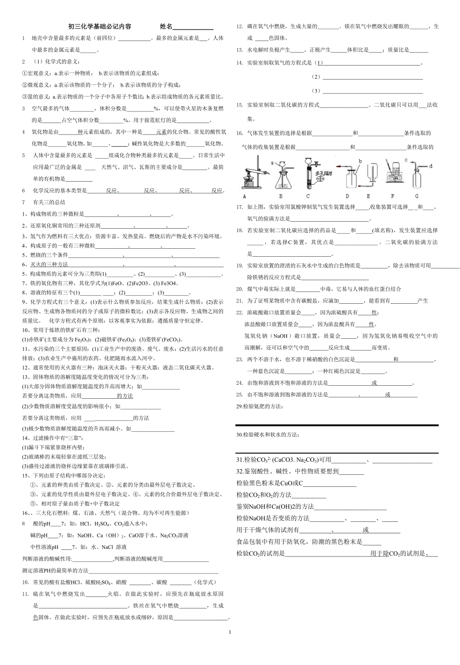 初三化学知识点默写_第1页