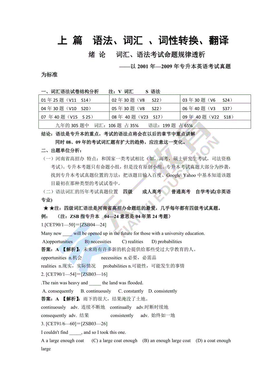 词汇、语法考试命题规律透析_第1页