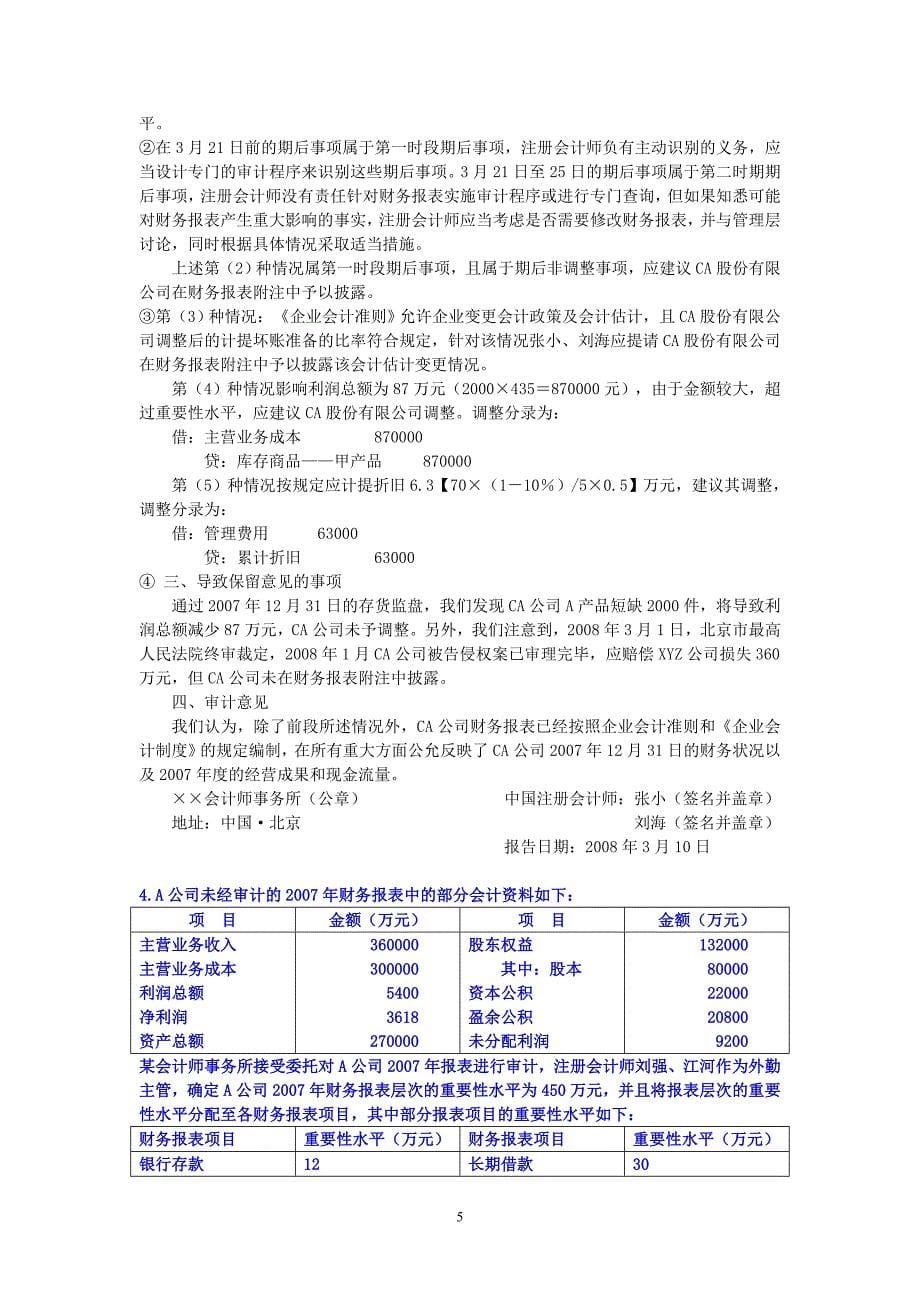 双学位--《2015审计学》综合案例分析题及分析答案_第5页