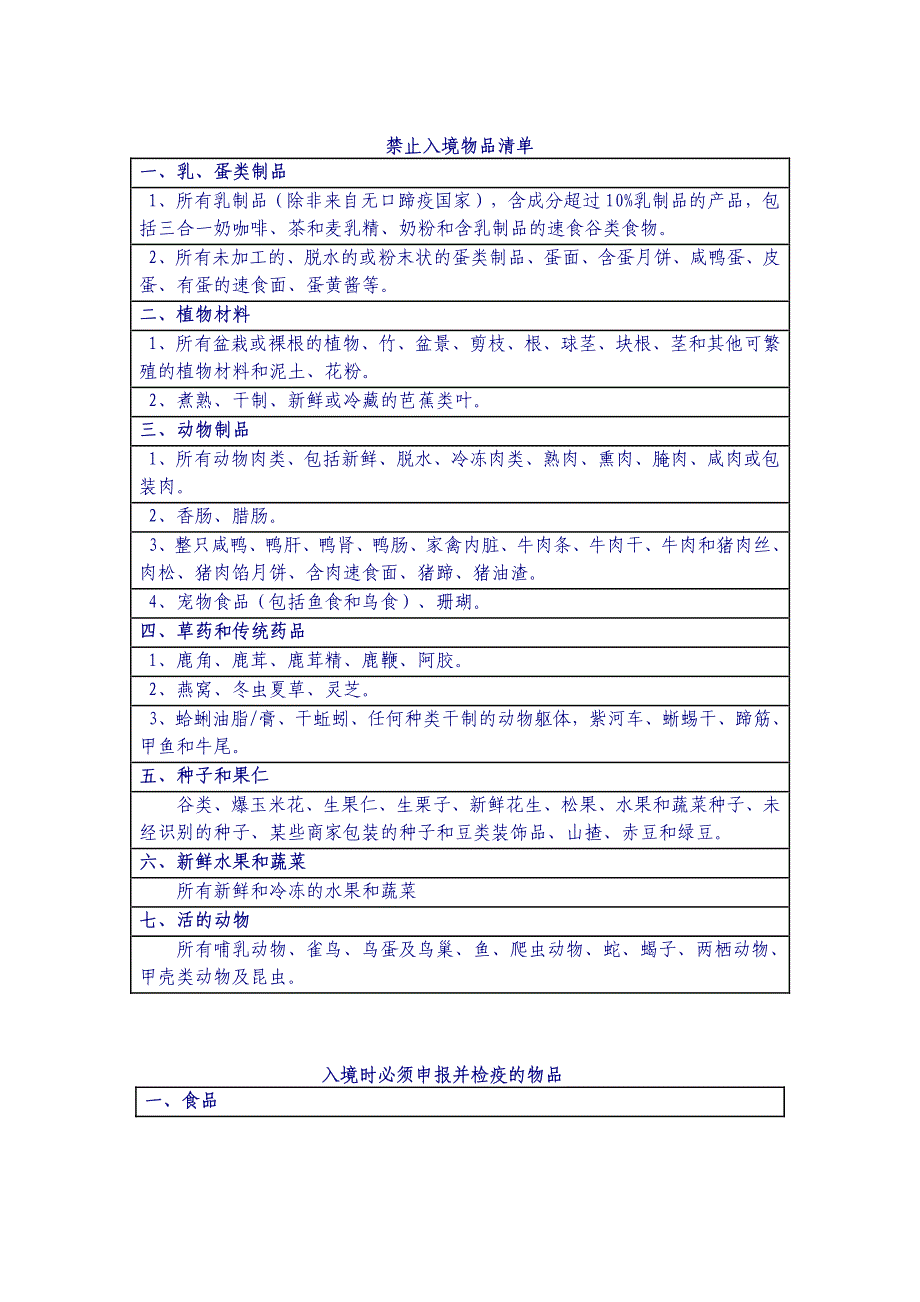 禁止入境物品清单 一、乳、蛋类制品_第1页