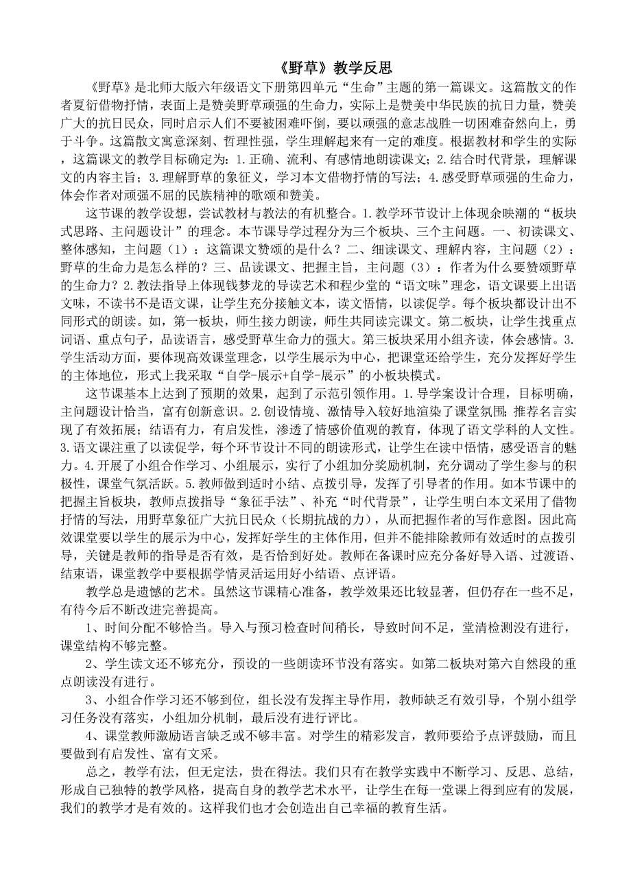 北师大版六年级下册语文教学反思_第5页