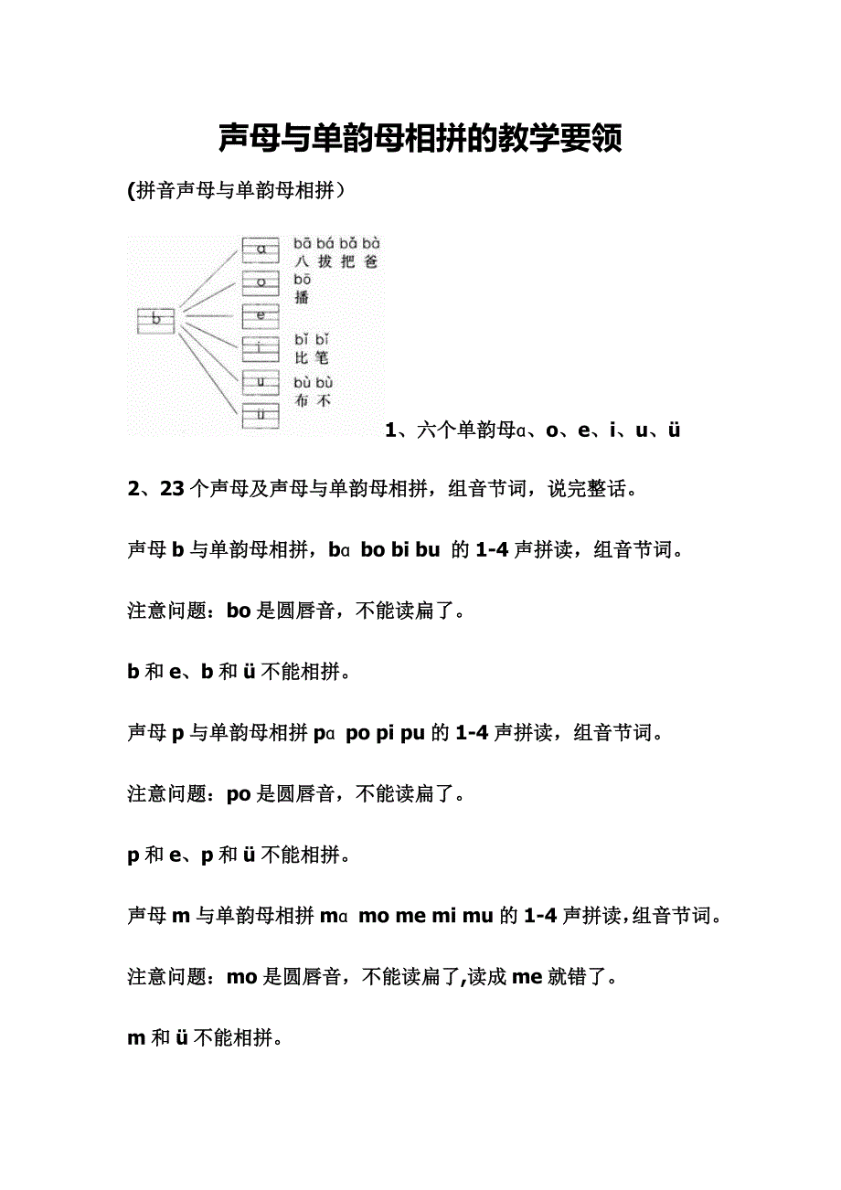 声母与单韵母相拼的教学要领_第1页