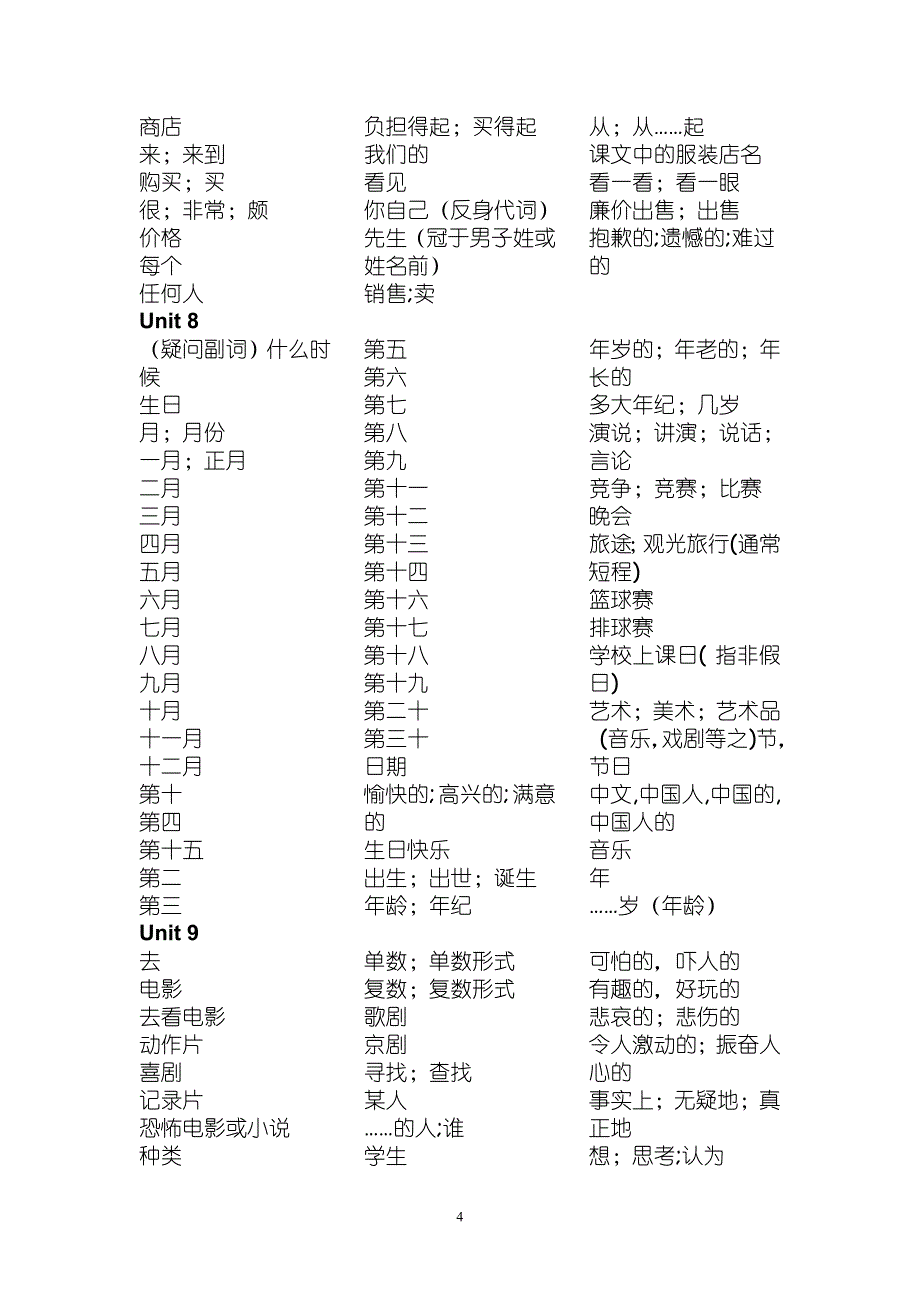 新目标7年级英语单词表-中文_第4页