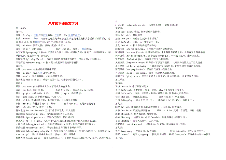 八(下)期末字词、成语复习资料(题)_第1页