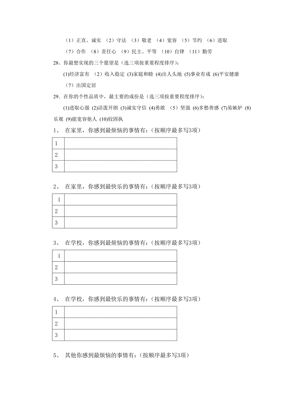 农村青少年心理健康状况调查问卷1_第4页