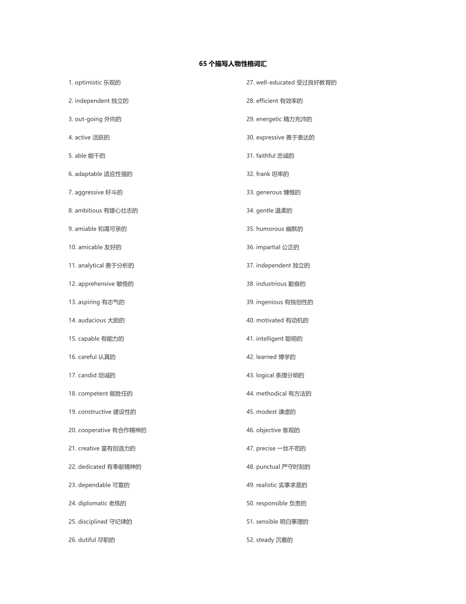 65个描写人物性格词汇_第1页
