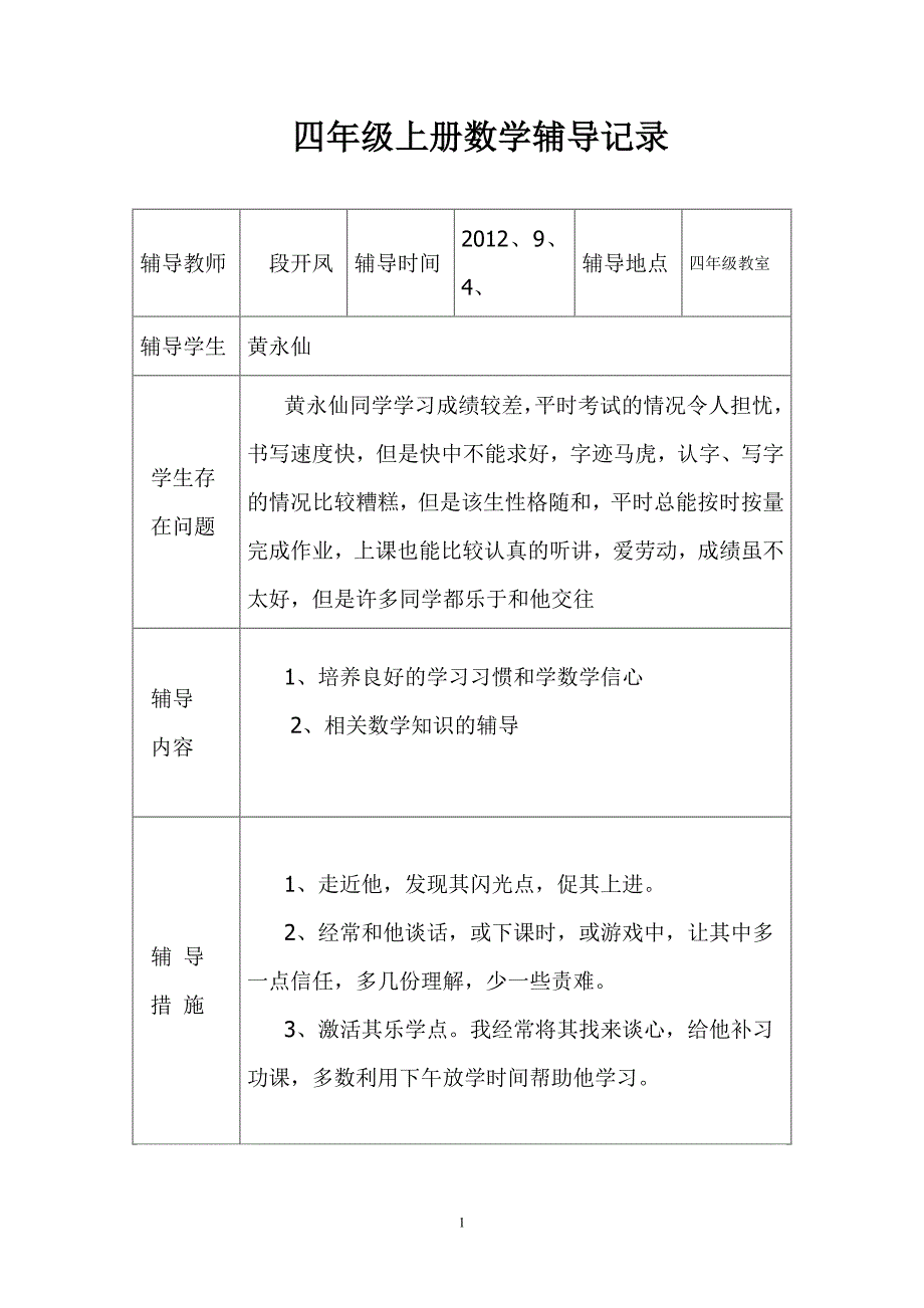 数学学困生辅导记录_第1页