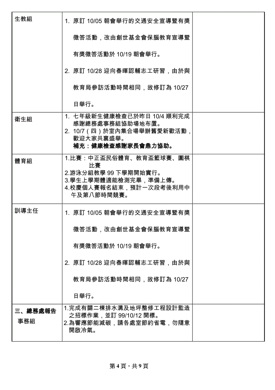 台北市立芳和国民中学99学年度第1学期第3次扩大行政会报_第4页