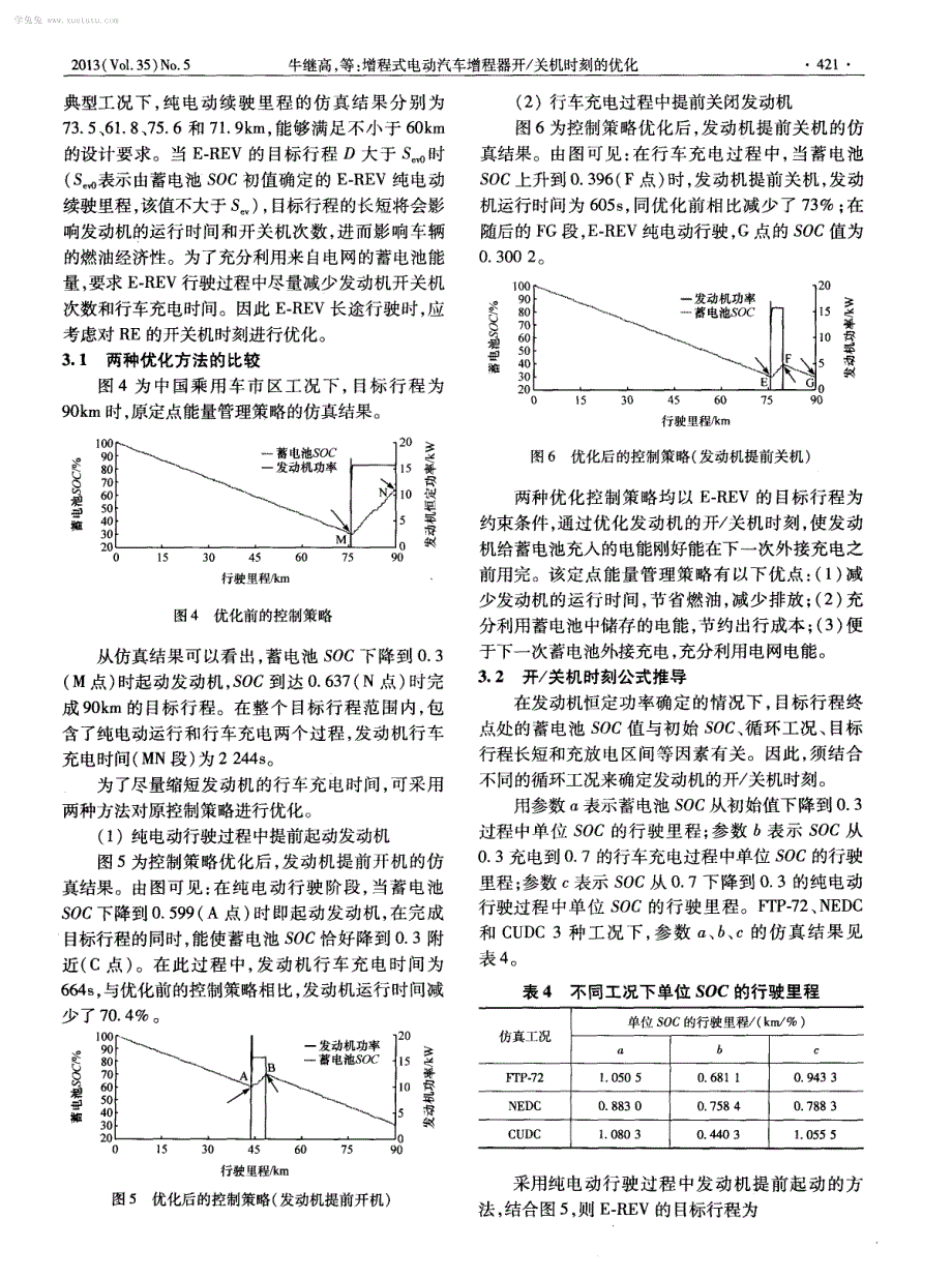 增程式电动汽车增程器开／关机时刻的优化_第4页