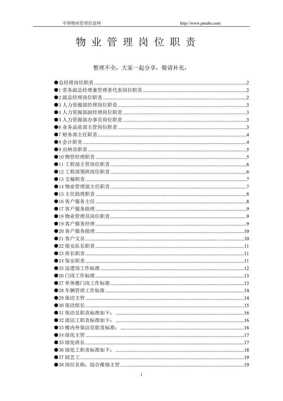 物业管理岗位职责完整版_第1页