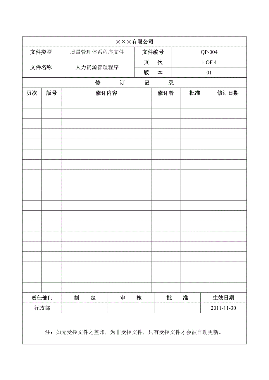 程序文件四人力资源管理程序_第1页