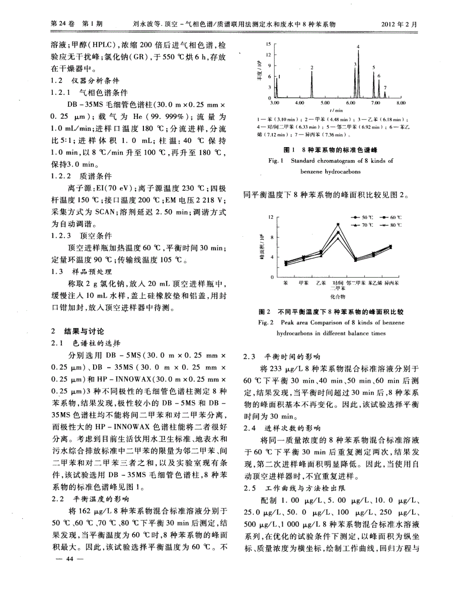 质谱联用法测定水和废水中8种苯系物[1]_第2页