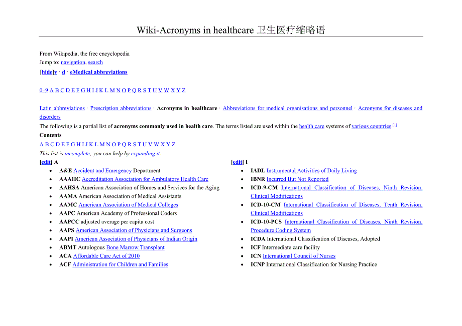 Acronyms in healthcare卫生医疗缩略语_第1页