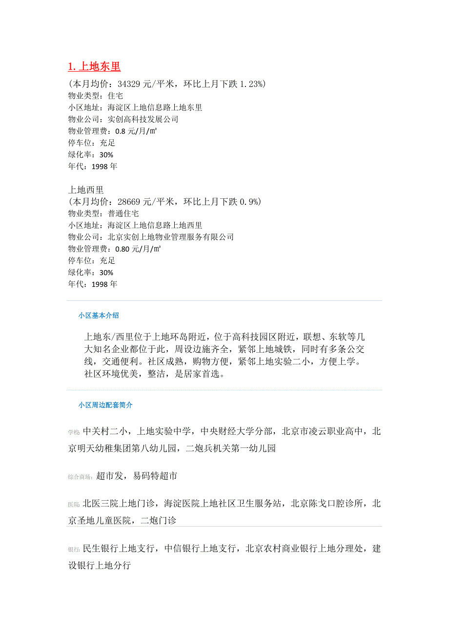 上地马连洼各小区详细资料_第1页