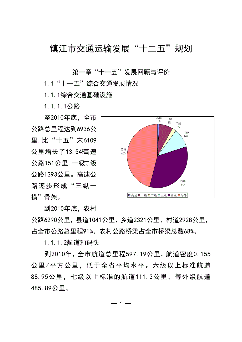 镇江市交通运输发展“十二五”规划_第1页