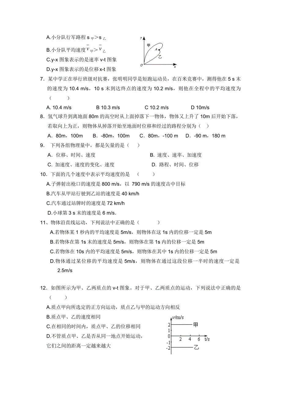 内蒙古巴彦淖尔市中学10-11学年高一10月月考（物理）_第2页