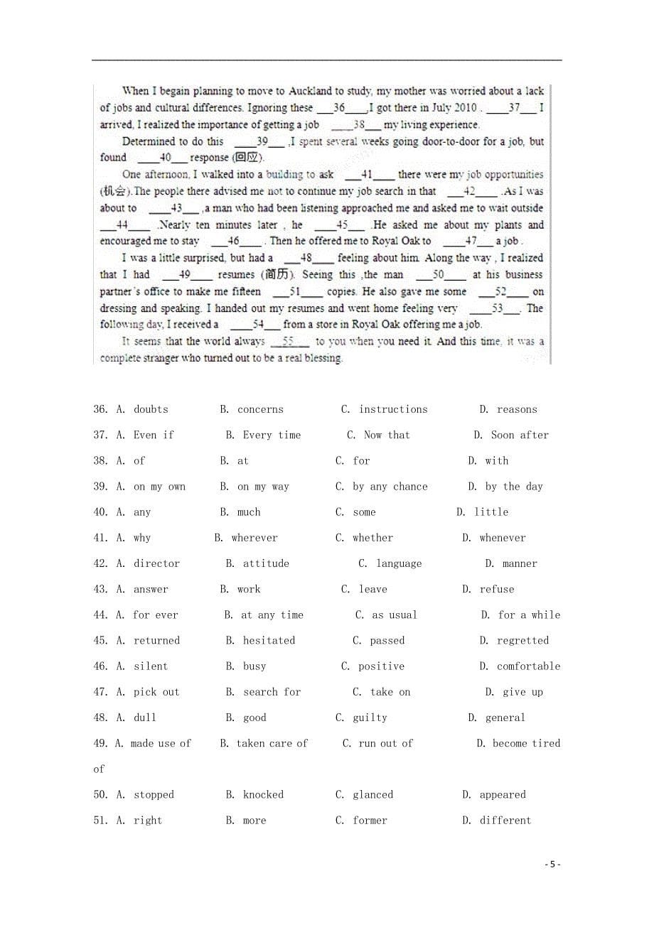 江西省南昌市2014高考英语 完形填空训练（14）_第5页