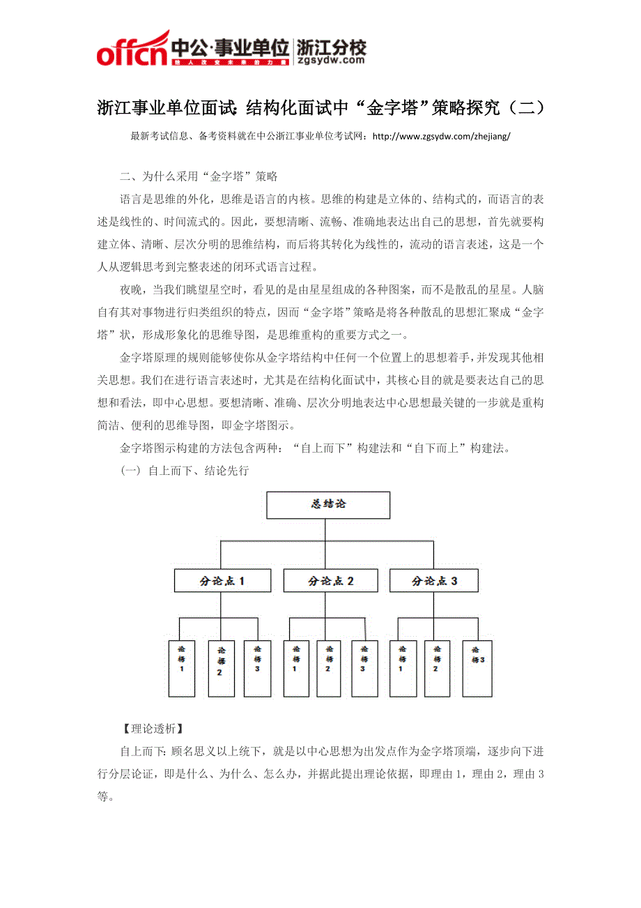 浙江事业单位面试：结构化面试中“金字塔”策略探究_第1页