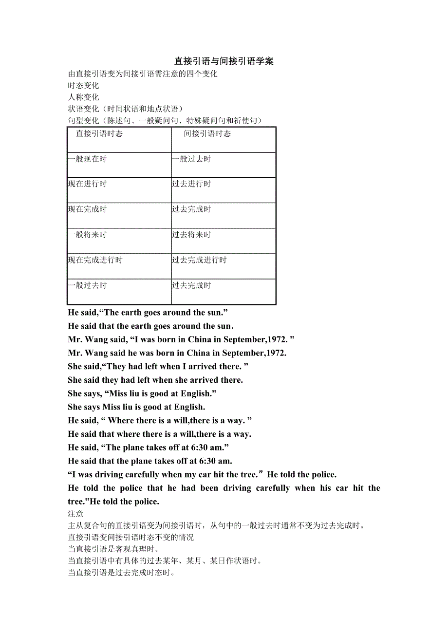 直接引语与间接引语学案印_第1页