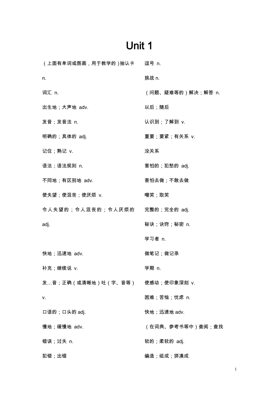 九年级上册英语单词unit1unit5_第1页