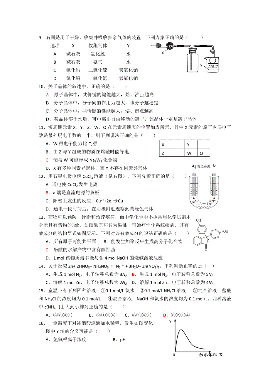 上海市中原中学2015届高三第二次月考化学试题 含答案_第2页