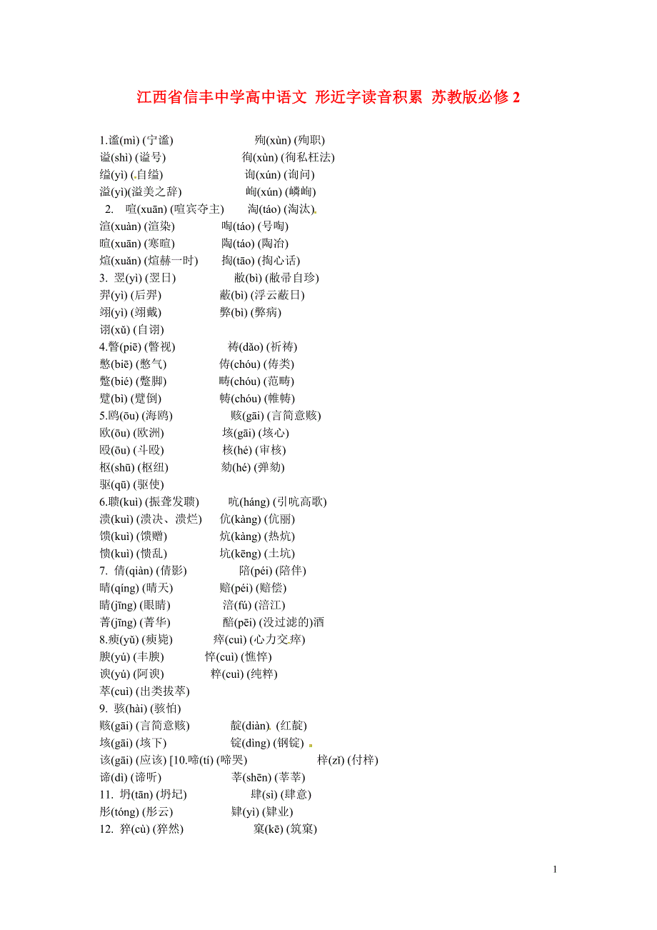 江西省高中语文 形近字读音积累 苏教版必修2_第1页