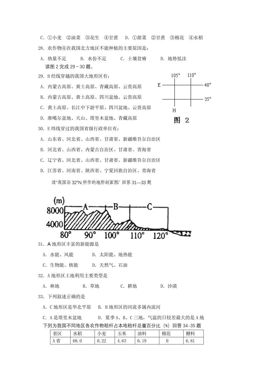 内蒙古巴彦淖尔市中学2011届高三10月月考（地理）_第5页