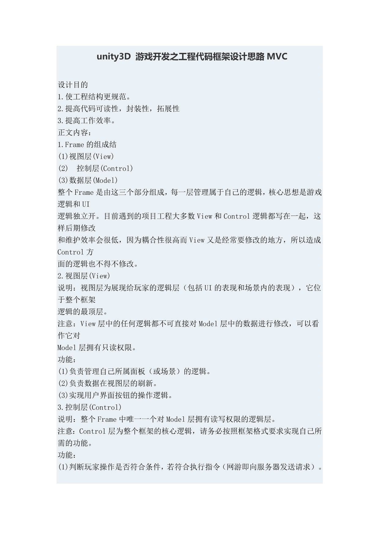 unity3D游戏开发之工程代码框架设计思路MVC_第1页
