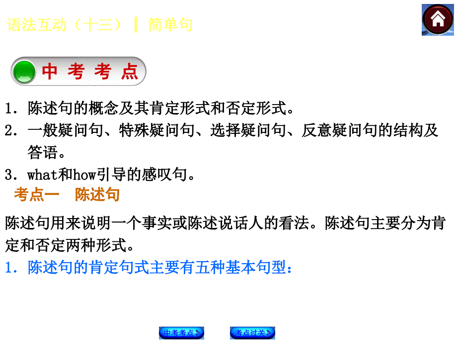 【最新—中考必备】2014中考复习方案语法专题突破课件(中考考点考点过关)-语法互动：简单句_第2页