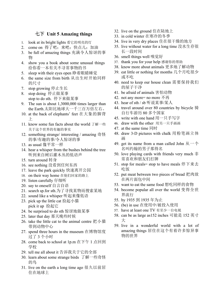 牛津译林版英语7BUnit5重点短语和句子整理(含默写纸)_第1页