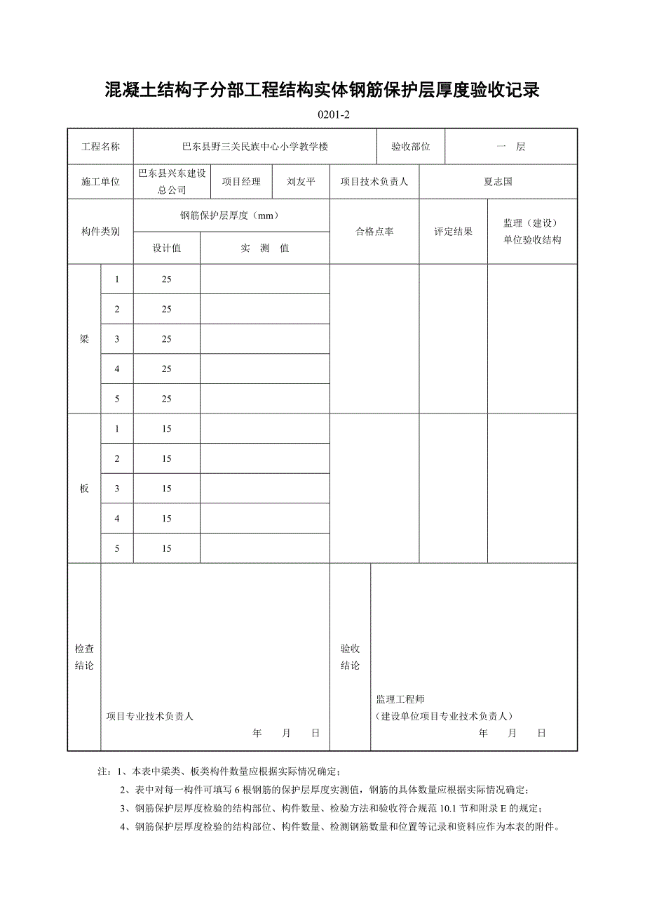 混凝土结构子分部工程结构实体钢筋保护层厚度验收记录_第2页
