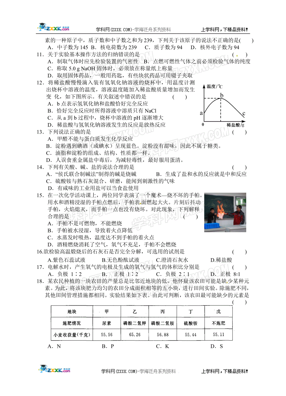 江苏省苏州市草桥中学2012届九年级中考二模化学试题_第2页