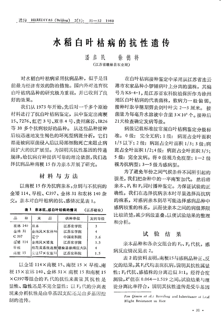 水稻白叶枯病的抗性遗传_第1页