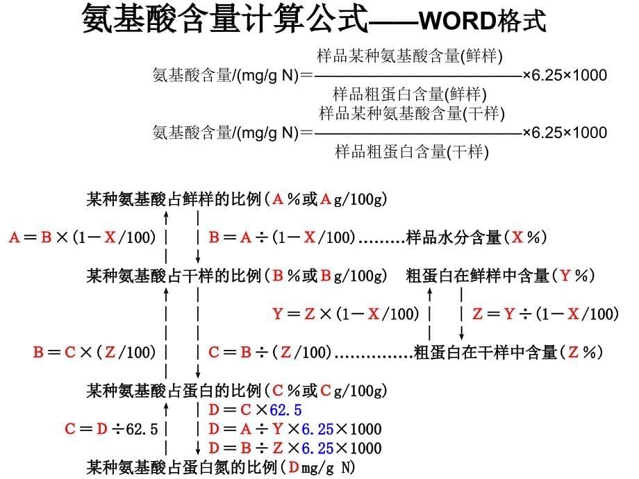 氨基酸含量计算公式(氨基酸占鲜样、干样、蛋白、蛋白氮的比例计算公式)_第5页