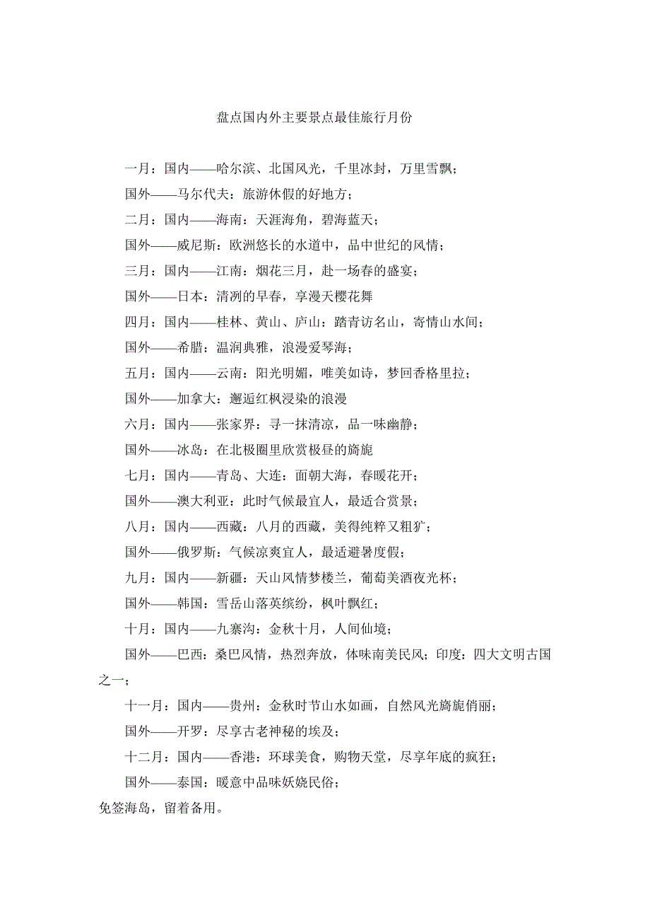 盘点国内外主要景点最佳旅行月份_第1页