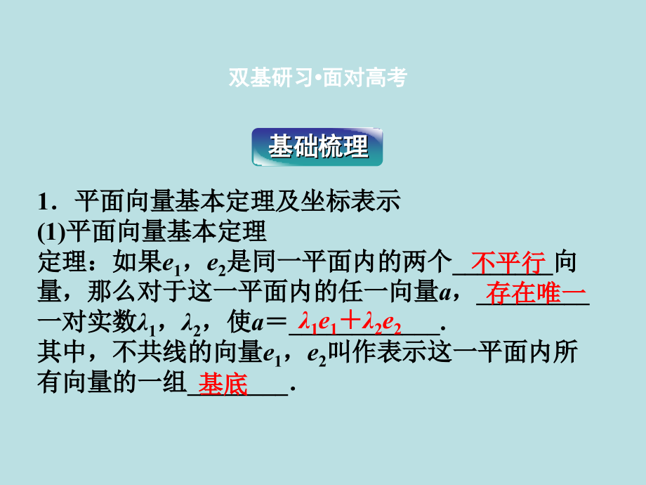 2012届高三数学最新复习课件：平面向量基本定理及向量坐标表示_第3页