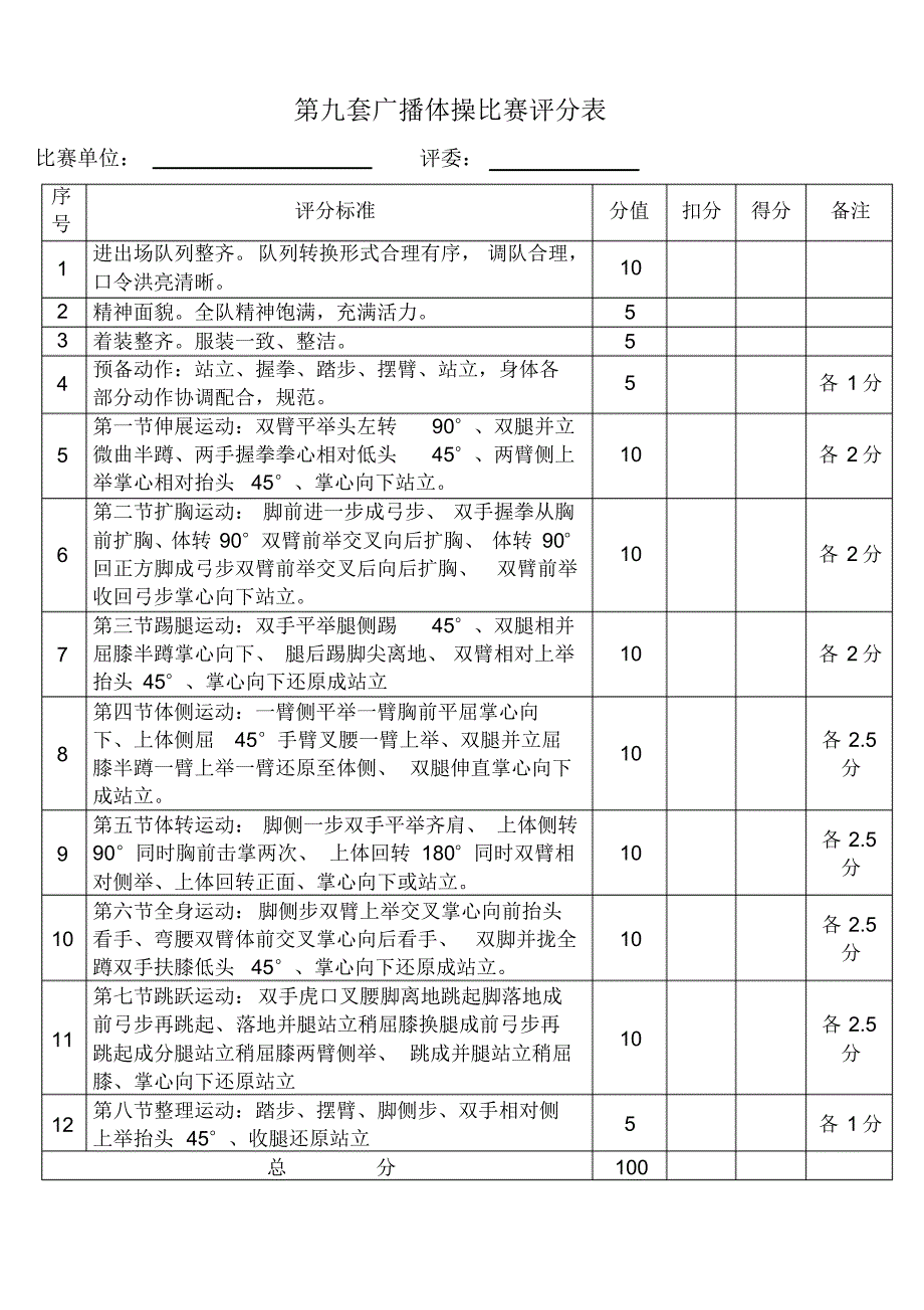 第九套广播体操比赛评分表1_第1页