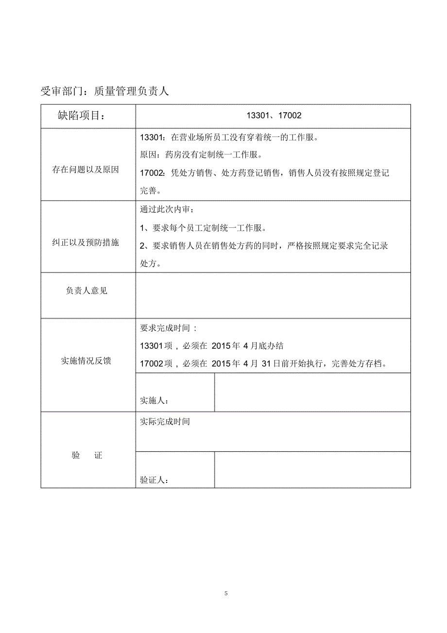 单体药店企业内审执行情况及内审评定结果_第5页