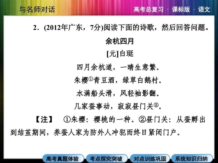 2013年高考总复习新课标语文【配套课件】12-3鉴赏诗歌的表达技巧_第5页