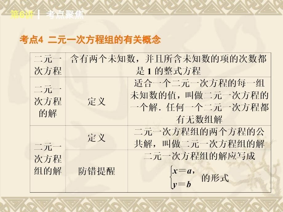 新北师大版2014届中考基础复习第一轮课件一次方程组及其应用_第5页